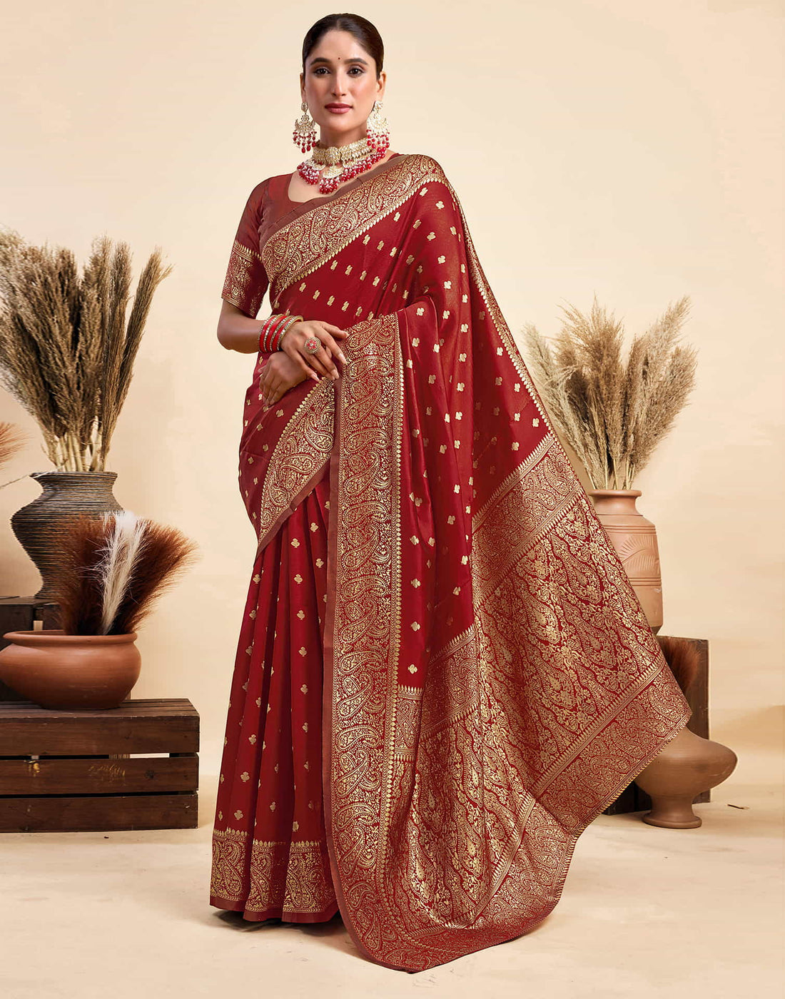 Red Silk Woven Banarasi Saree