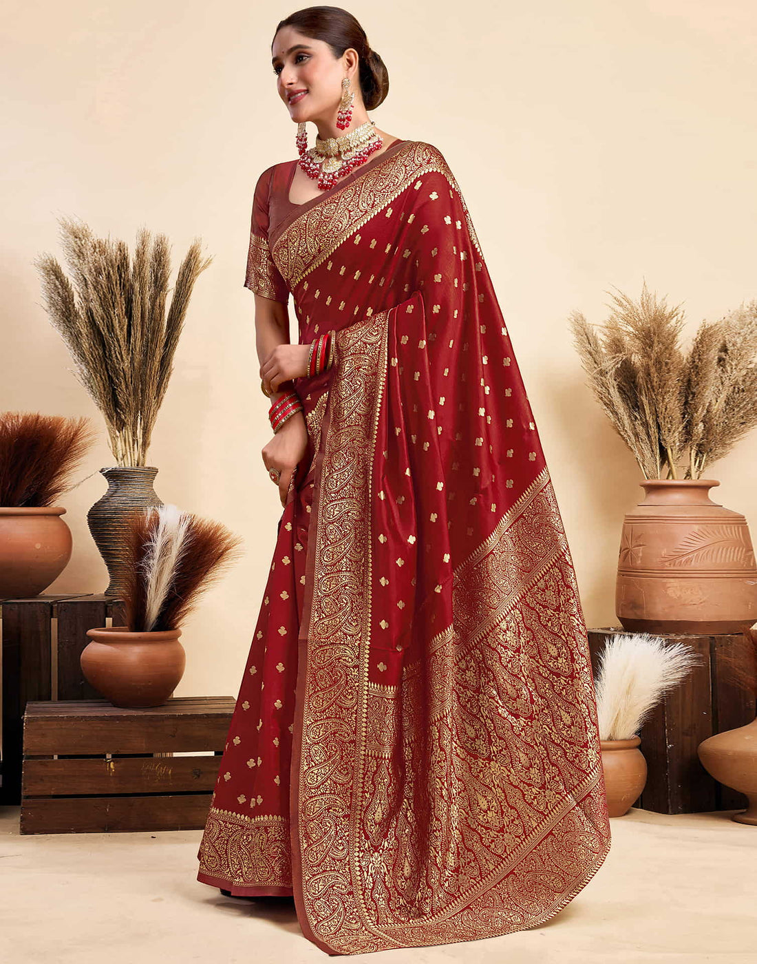 Red Silk Woven Banarasi Saree