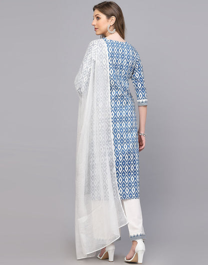 White and Blue Kurti Pant and Dupatta | Leemboodi