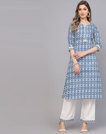 White and Blue Kurti Pant and Dupatta | Leemboodi