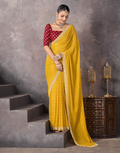 Yellow Georgette Bandhani Saree