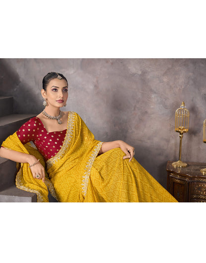 Yellow Georgette Bandhani Saree