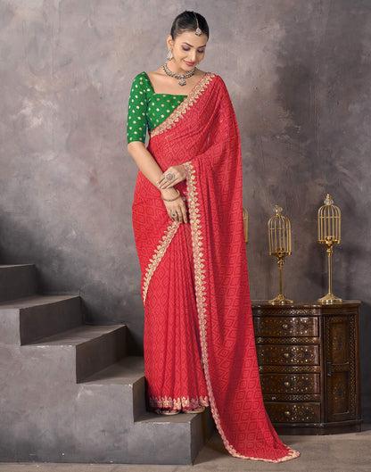 Light Red Georgette Bandhani Saree