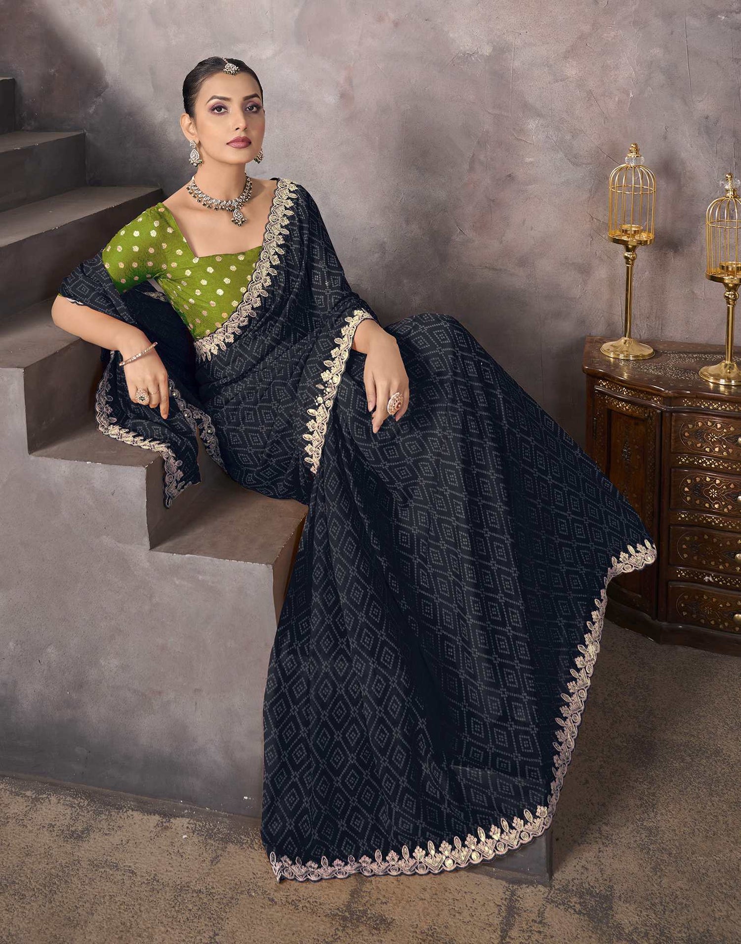 Black Georgette Bandhani Saree
