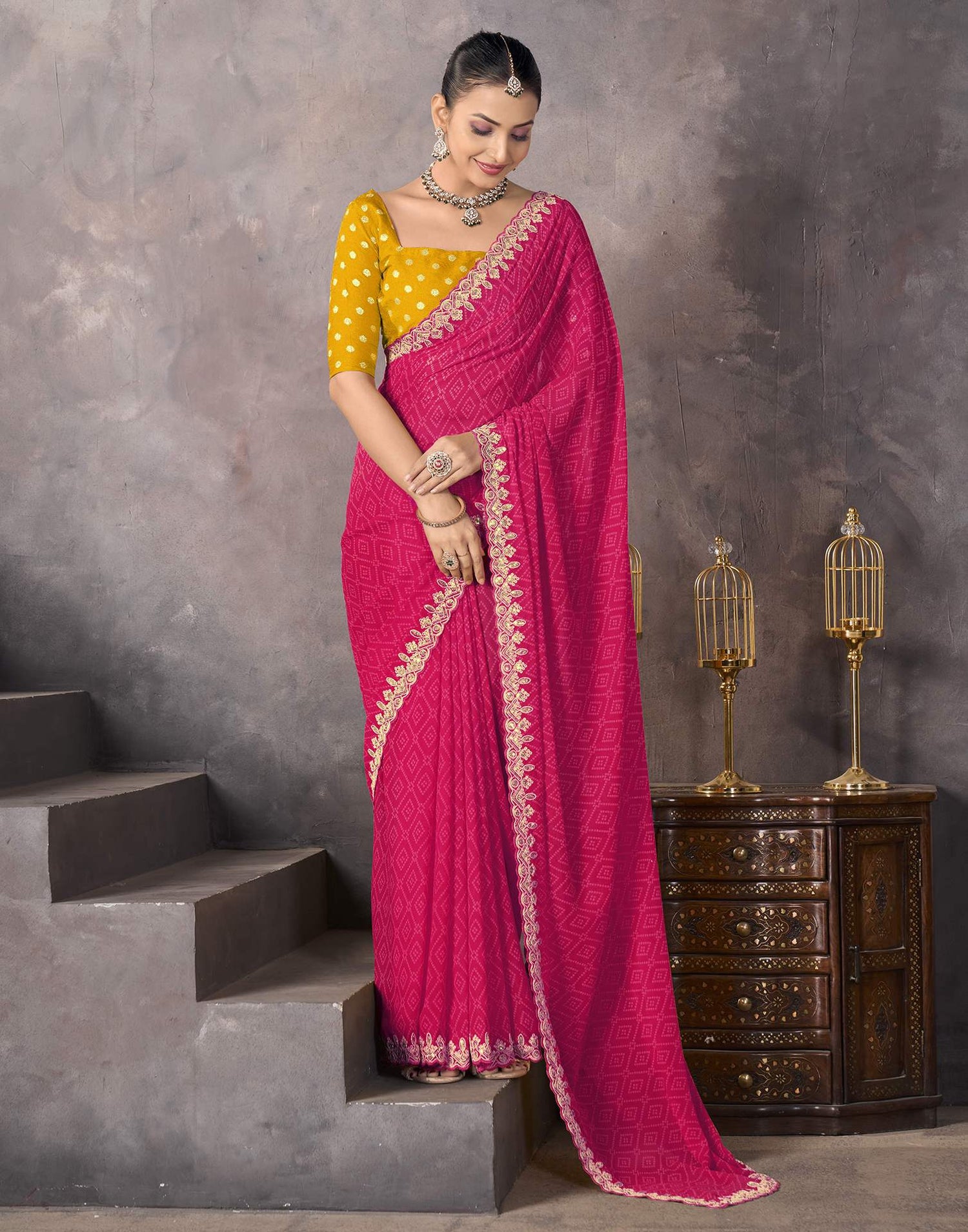 Blush Pink Georgette Bandhani Saree