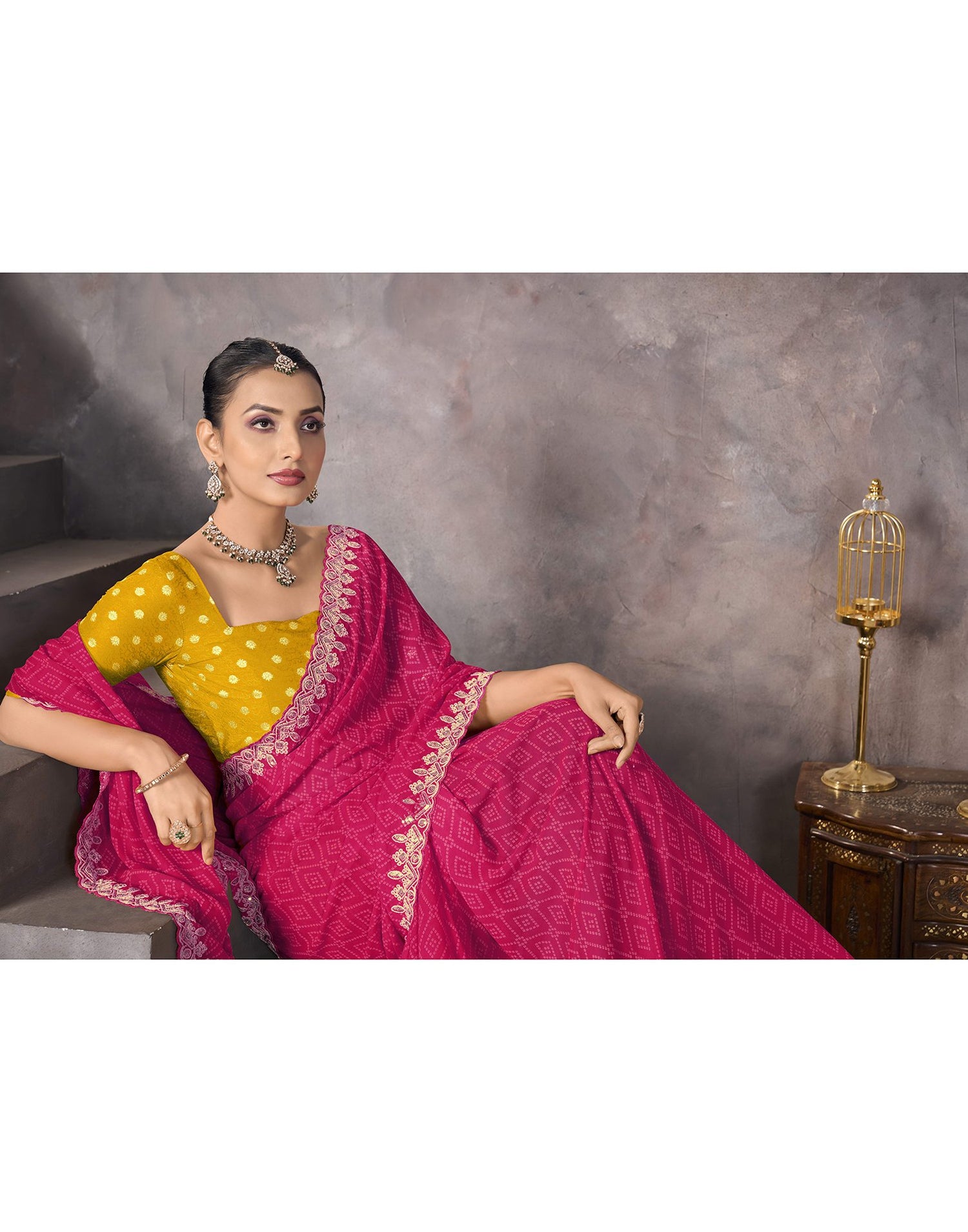 Blush Pink Georgette Bandhani Saree