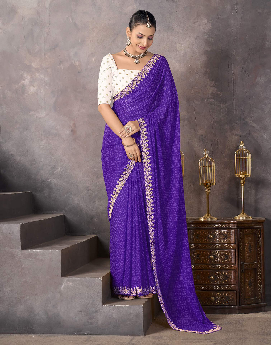 Purple Georgette Bandhani Saree