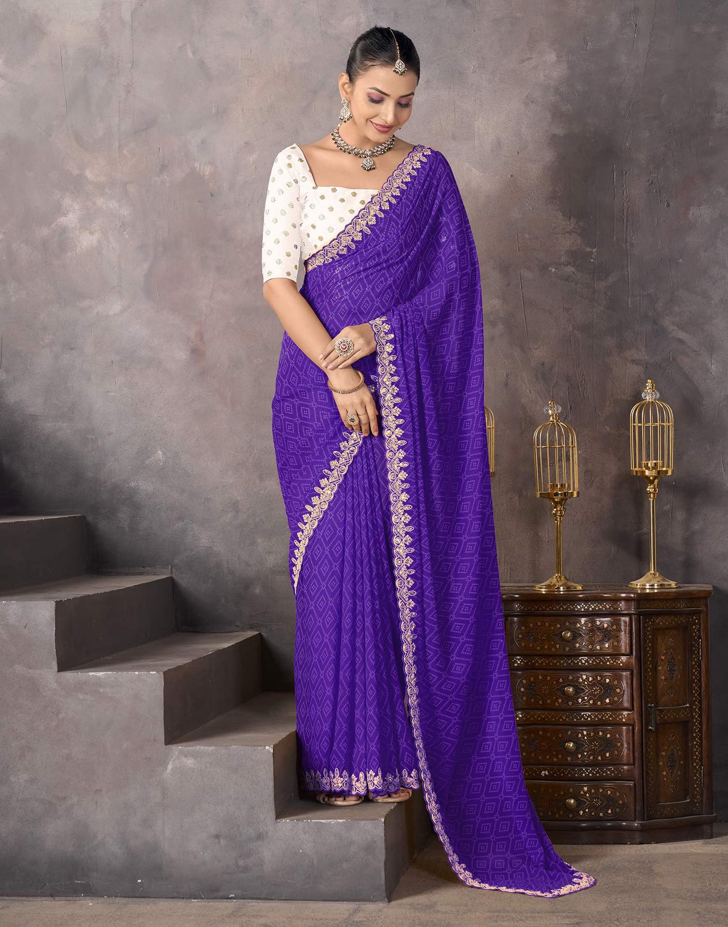 Purple Georgette Bandhani Saree