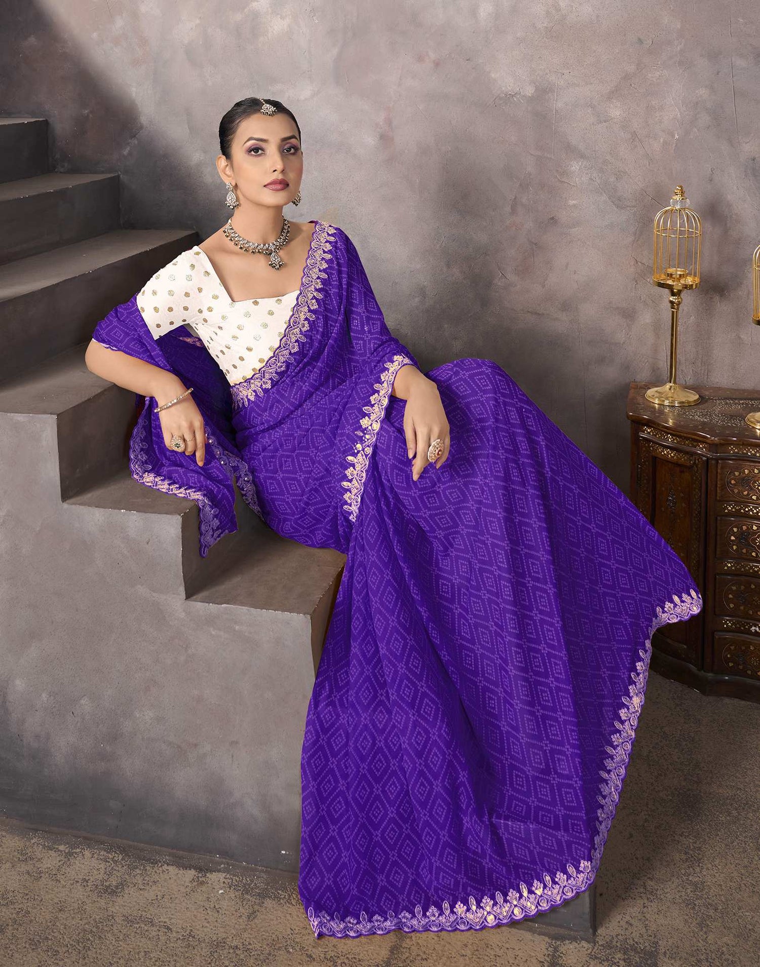 Purple Georgette Bandhani Saree
