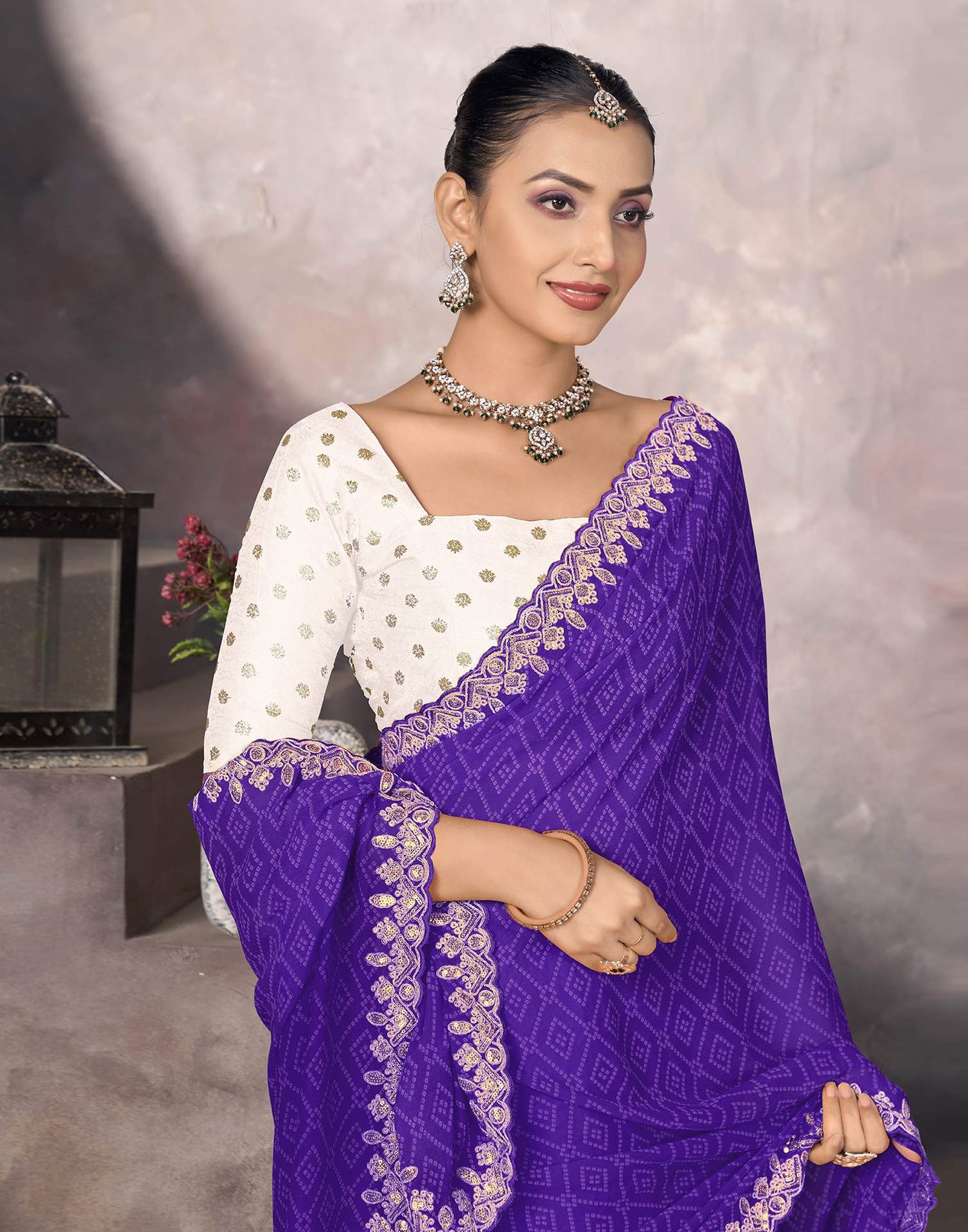 Purple Georgette Bandhani Saree