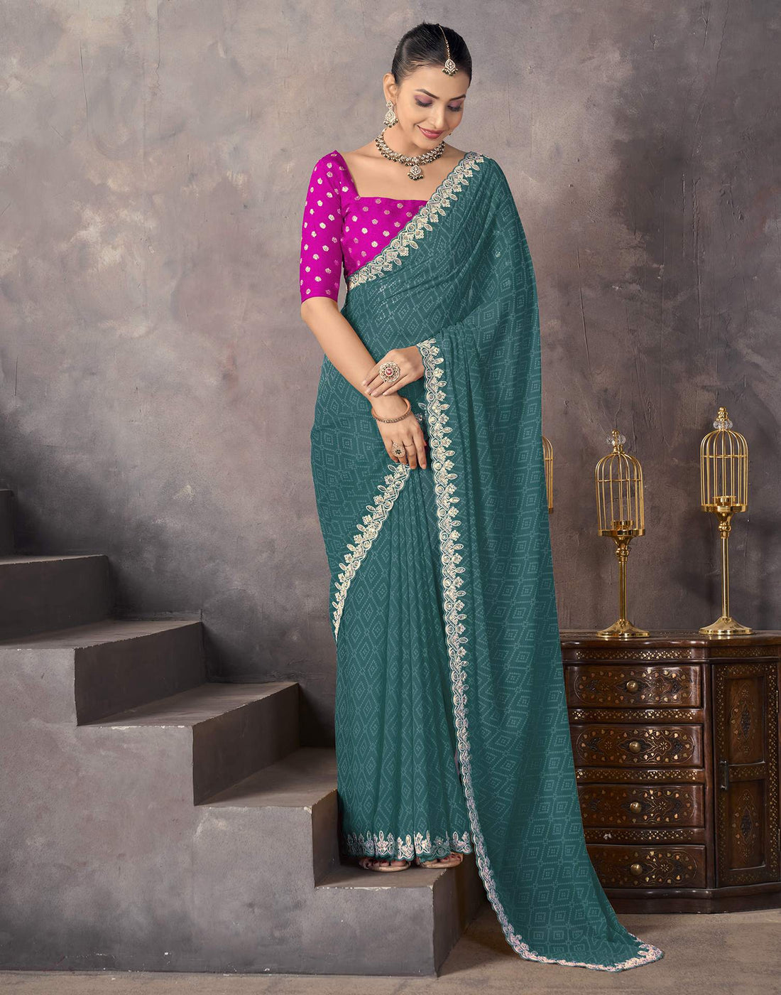 Rama Green Georgette Bandhani Saree