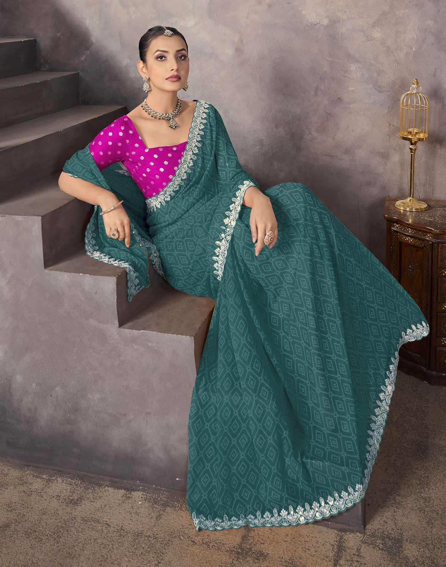 Rama Green Georgette Bandhani Saree
