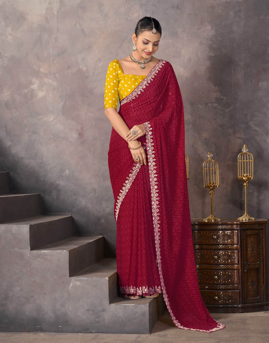Maroon Georgette Bandhani Saree