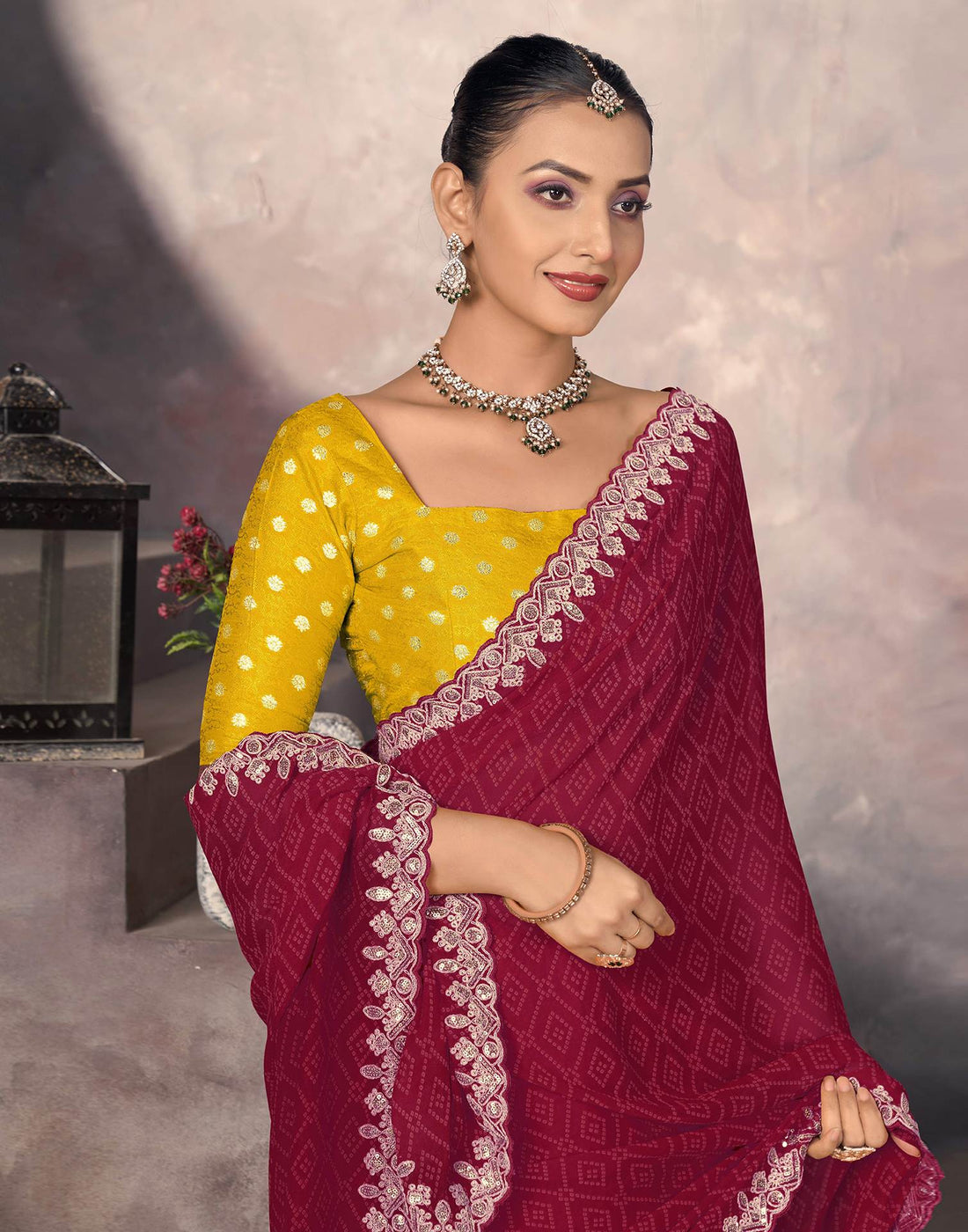 Maroon Georgette Bandhani Saree