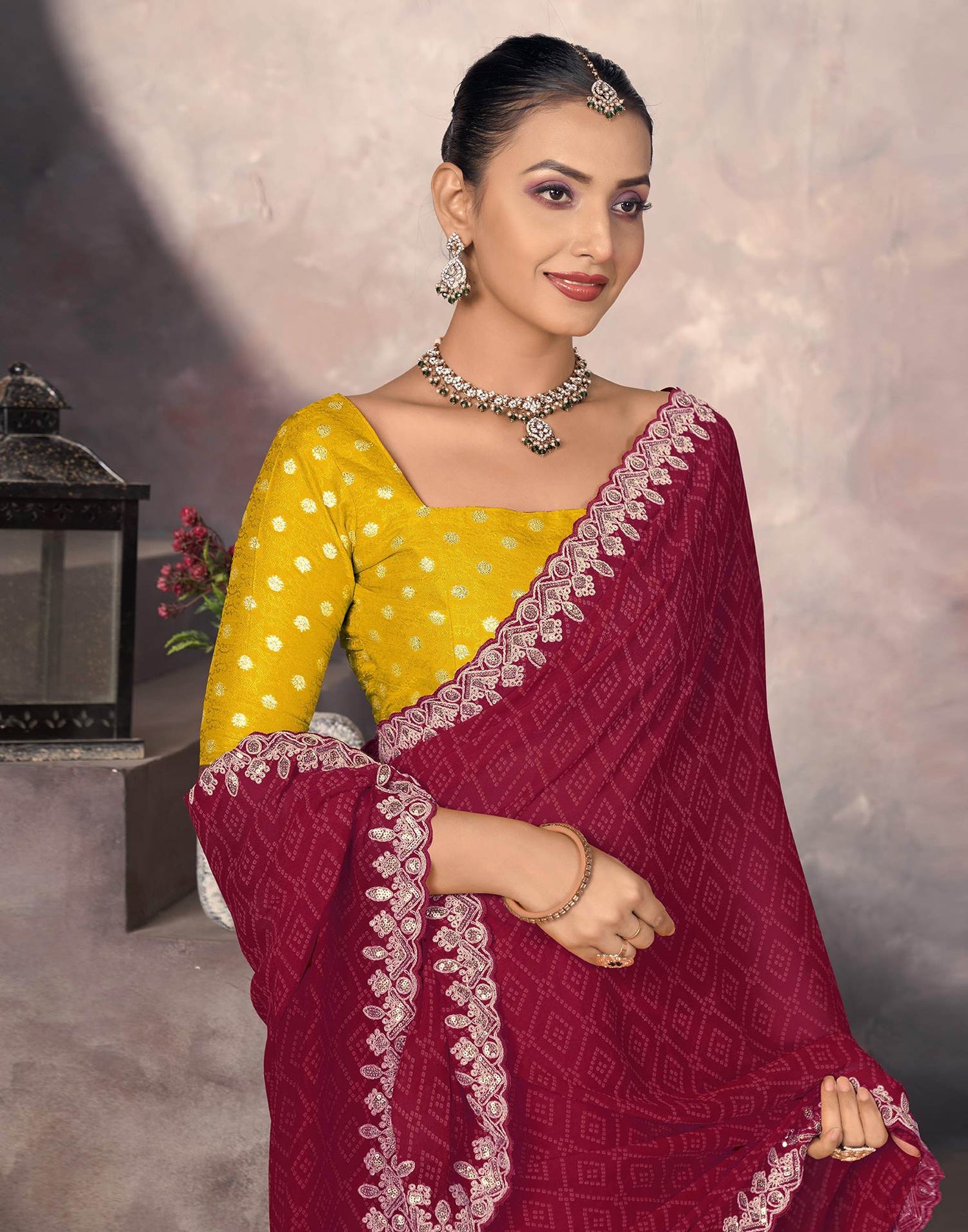 Maroon Georgette Bandhani Saree