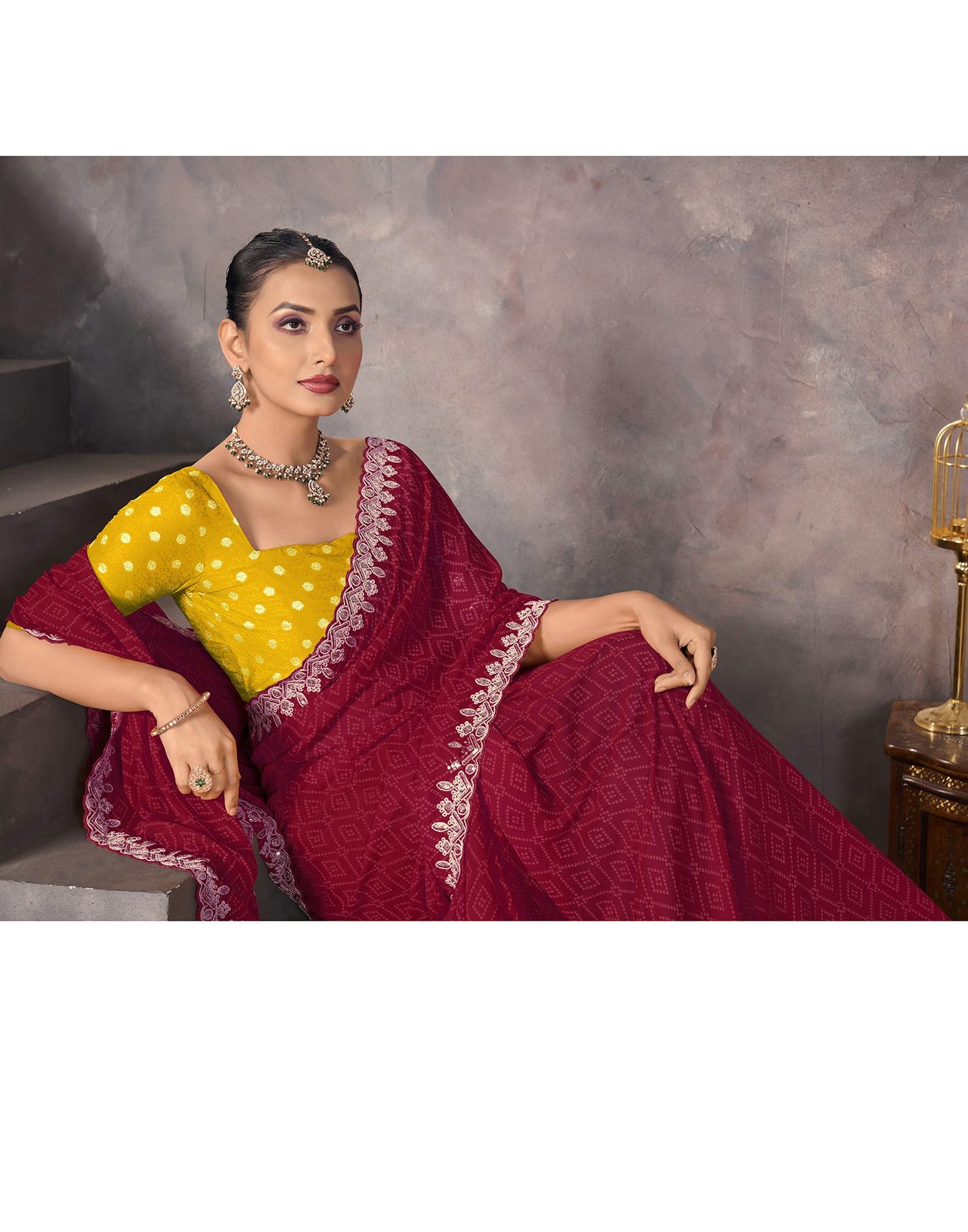 Maroon Georgette Bandhani Saree