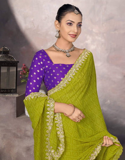 Olive Green Georgette Bandhani Saree