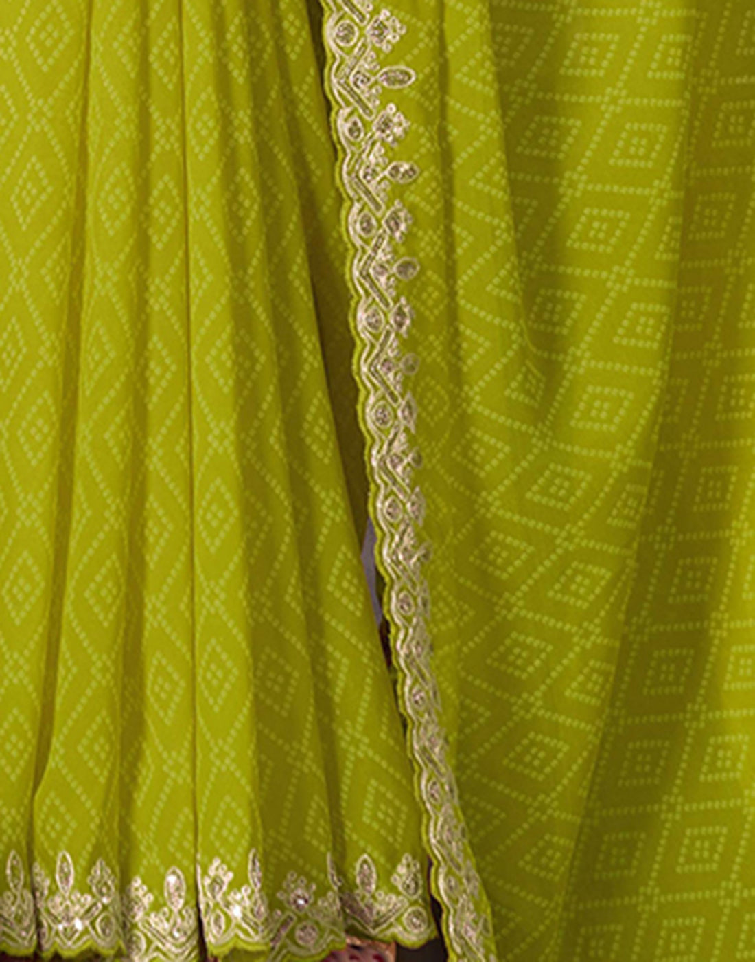 Olive Green Georgette Bandhani Saree