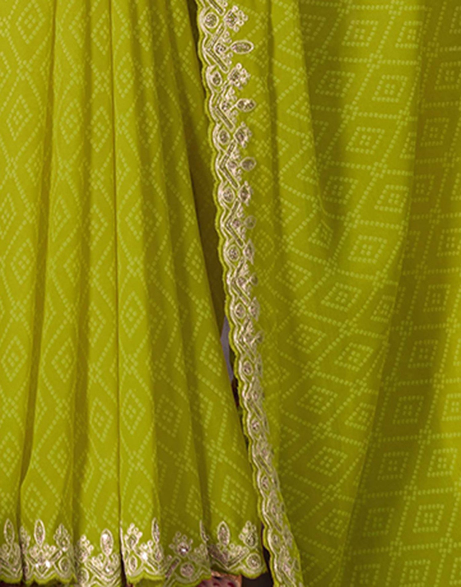 Olive Green Georgette Bandhani Saree