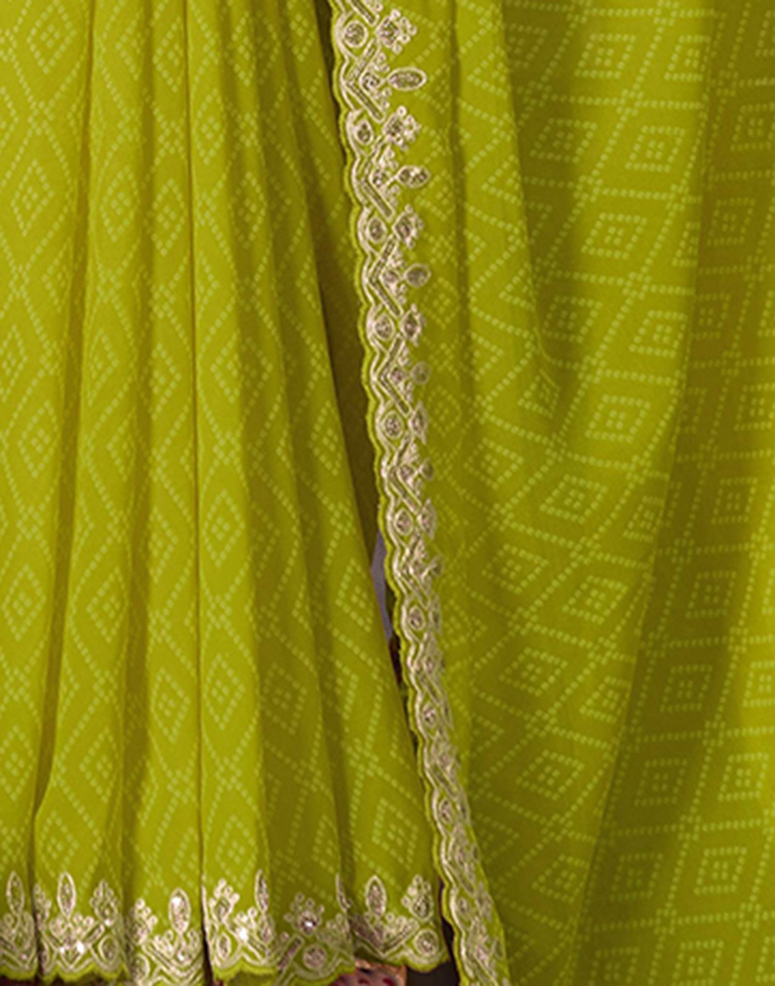 Olive Green Georgette Bandhani Saree