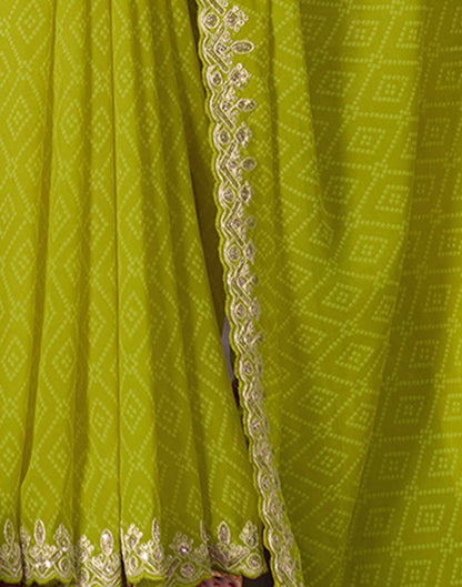 Olive Green Georgette Bandhani Saree