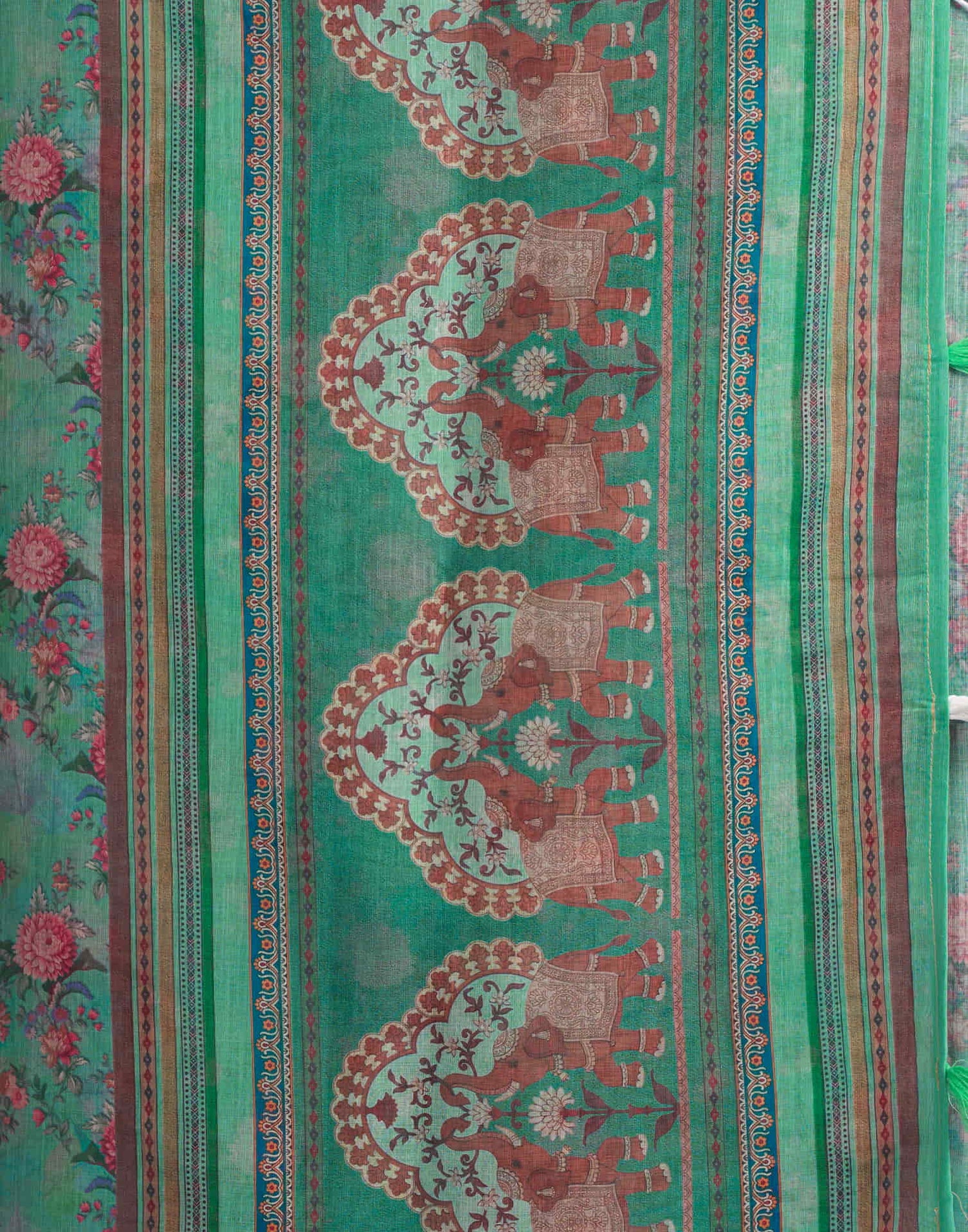 Light Teal Green Linen Floral Printed Saree