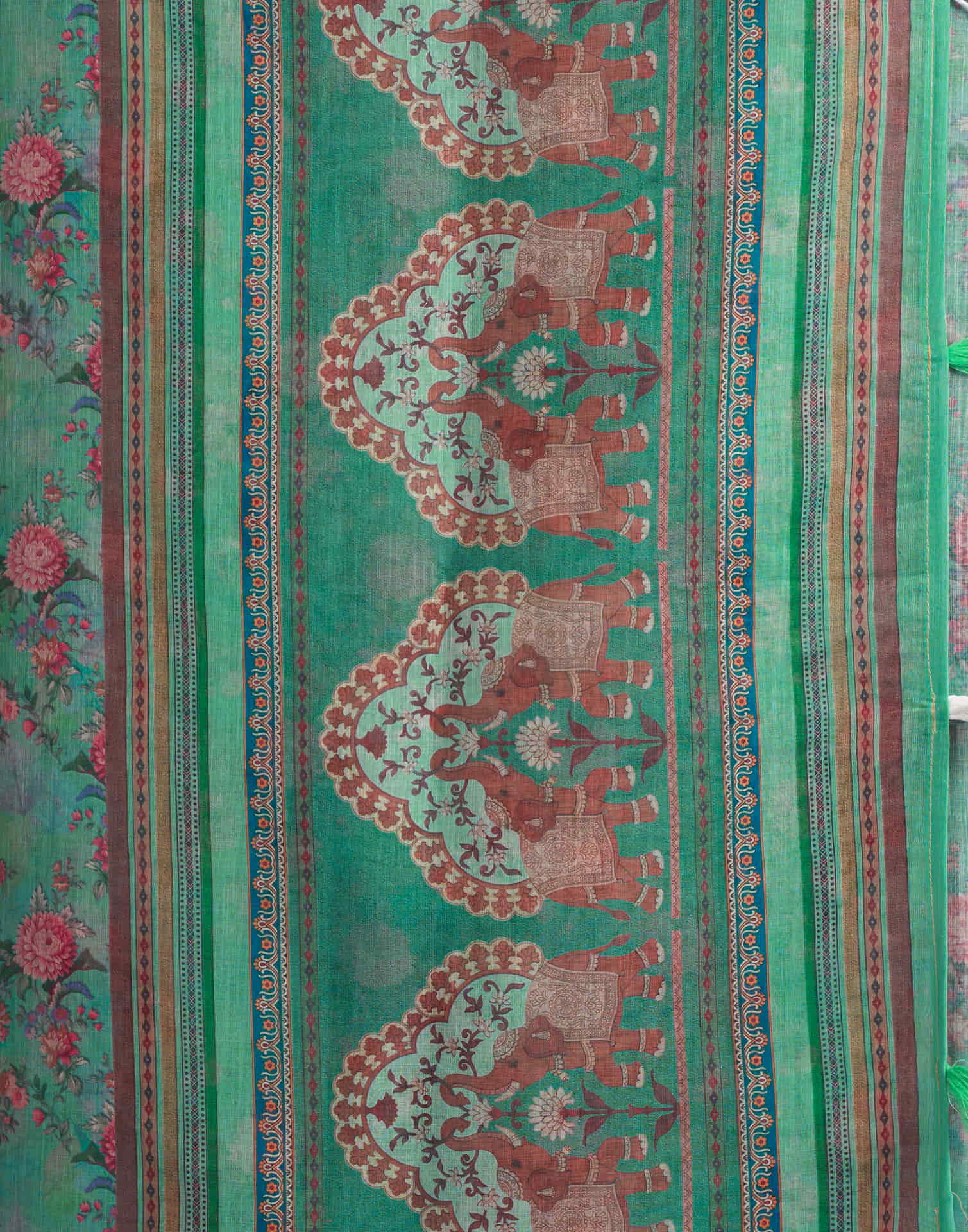 Light Teal Green Linen Floral Printed Saree