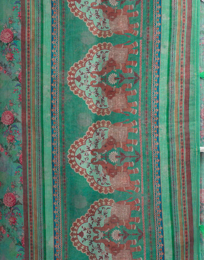 Light Teal Green Linen Floral Printed Saree