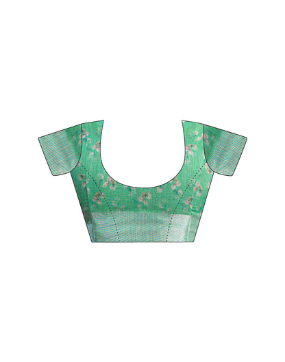 Light Teal Green Linen Floral Printed Saree