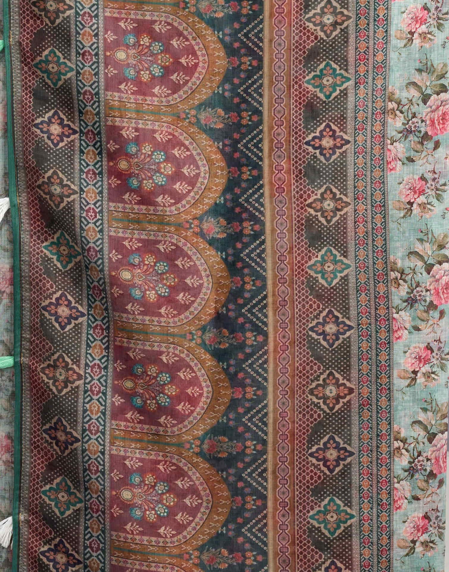 Light Teal Blue Linen Floral Printed Saree