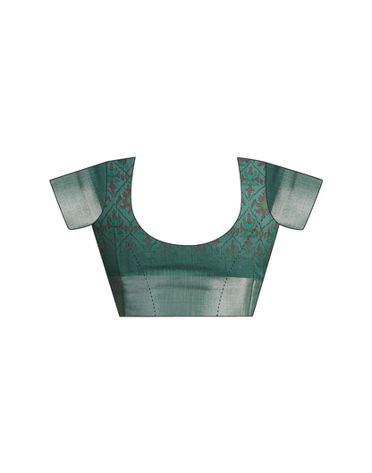Light Teal Blue Linen Floral Printed Saree