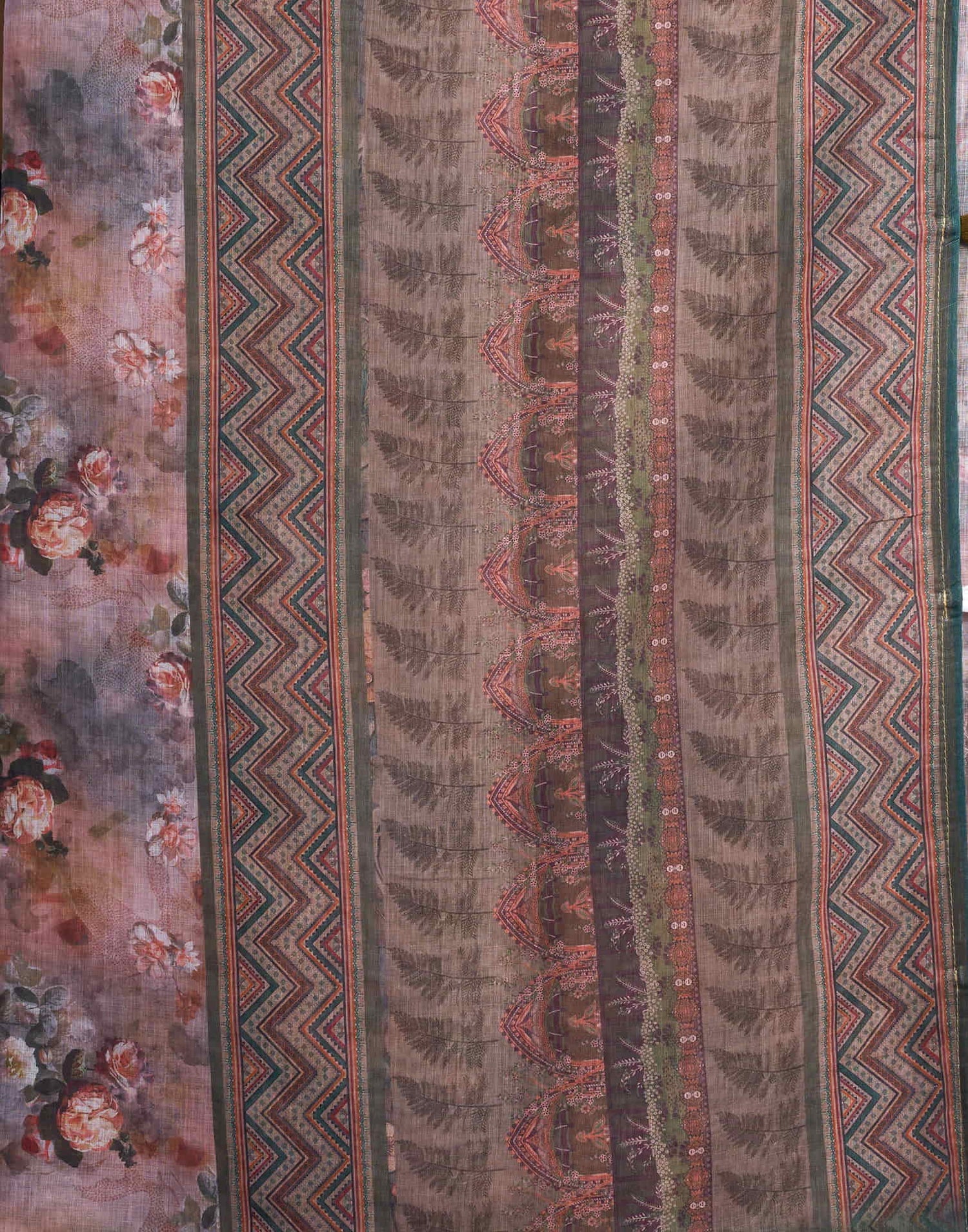 Mauve Linen Floral Printed Saree