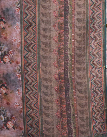Mauve Linen Floral Printed Saree