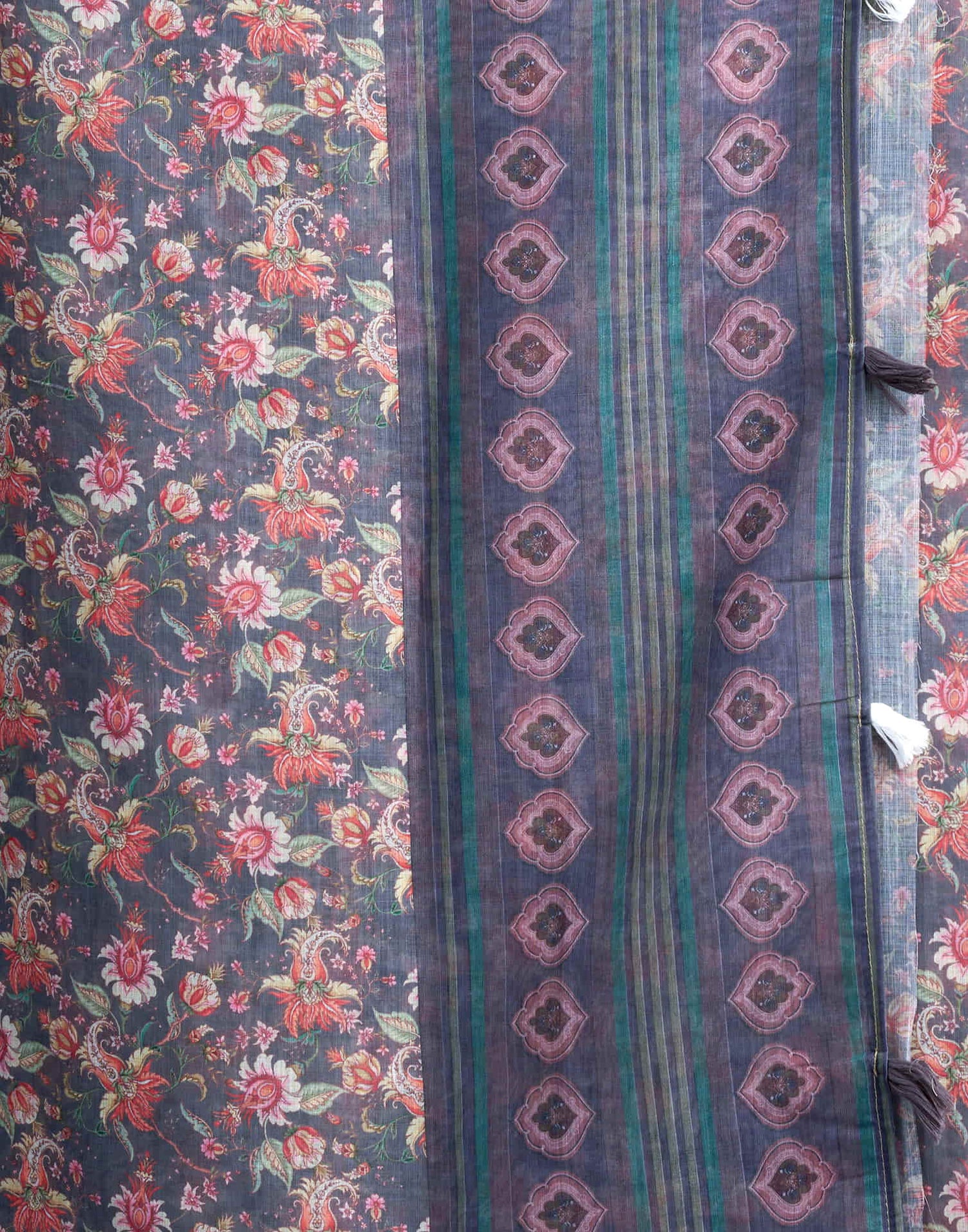 Grey Linen Floral Printed Saree
