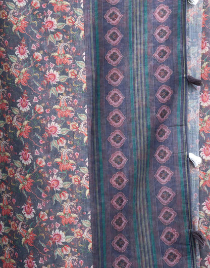 Grey Linen Floral Printed Saree