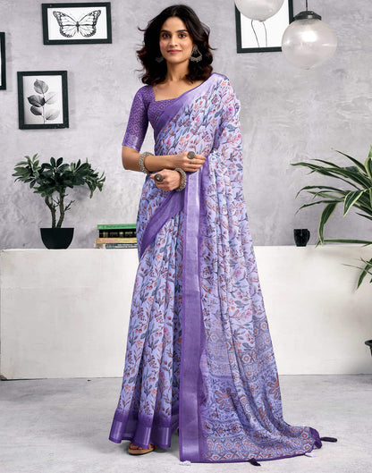 Light Blue Linen Printed Saree