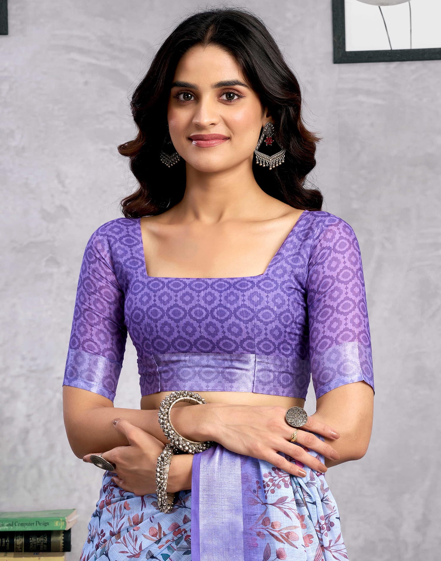 Light Blue Linen Printed Saree