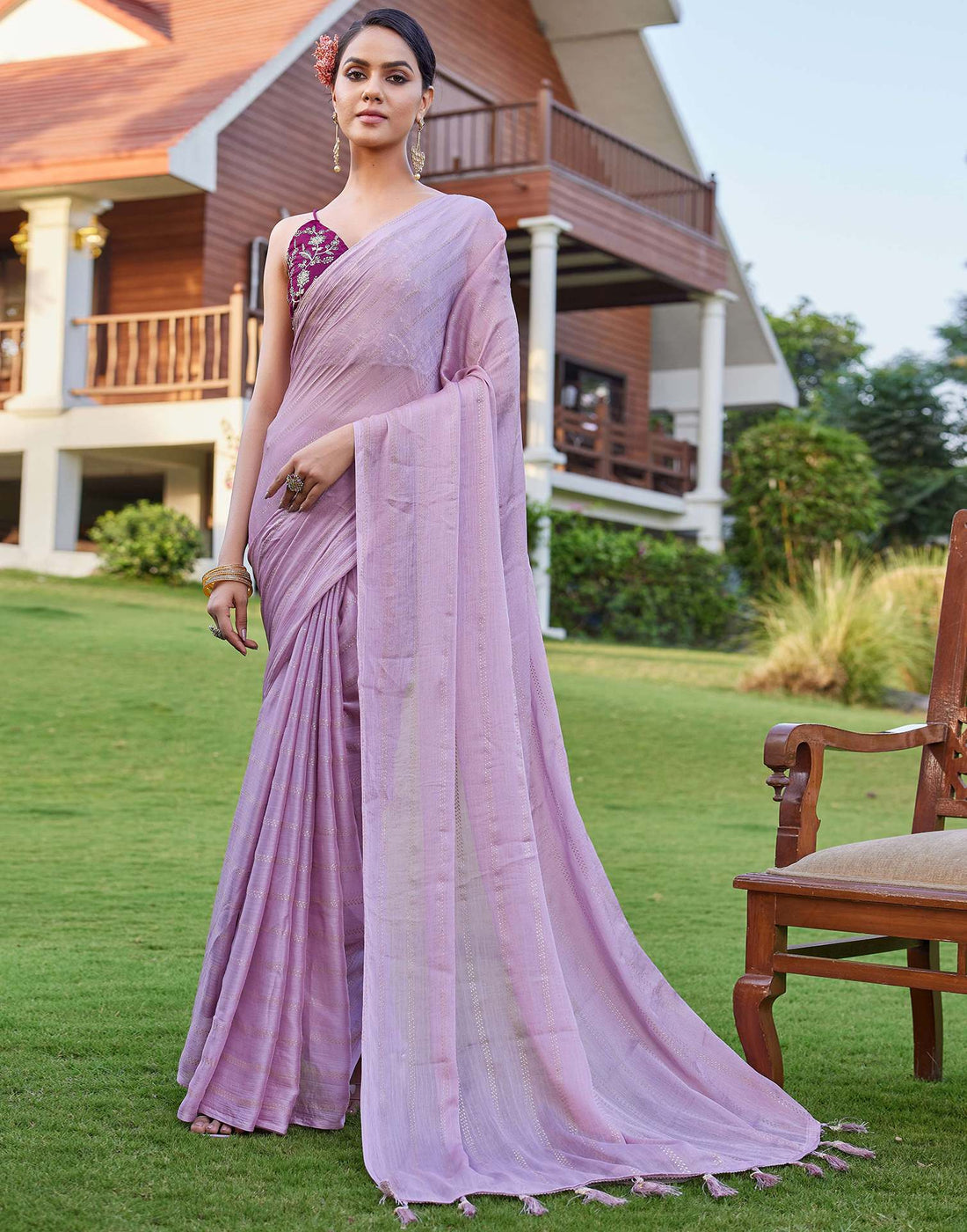 Light Purple Georgette Foil Printed Saree