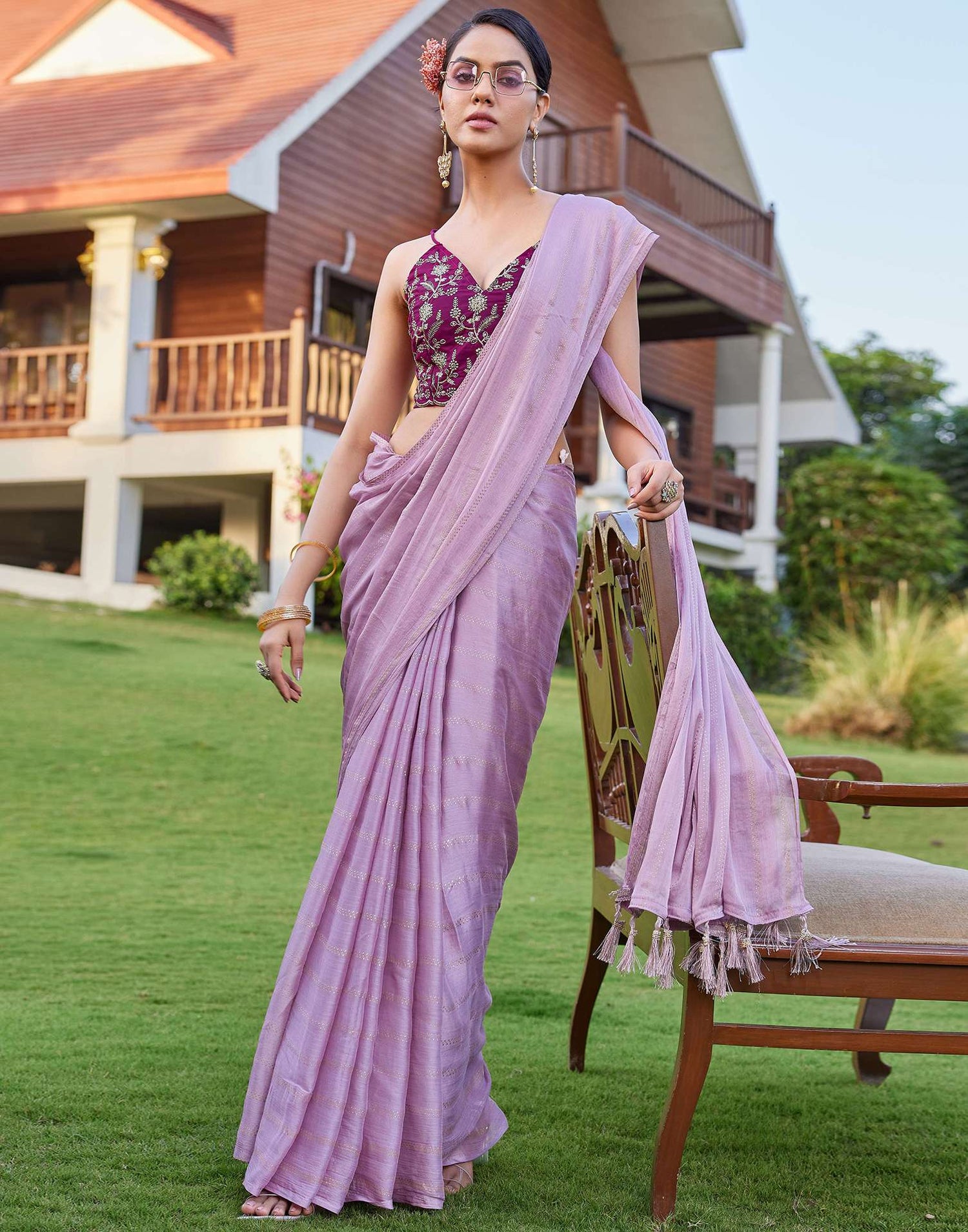 Light Purple Georgette Foil Printed Saree