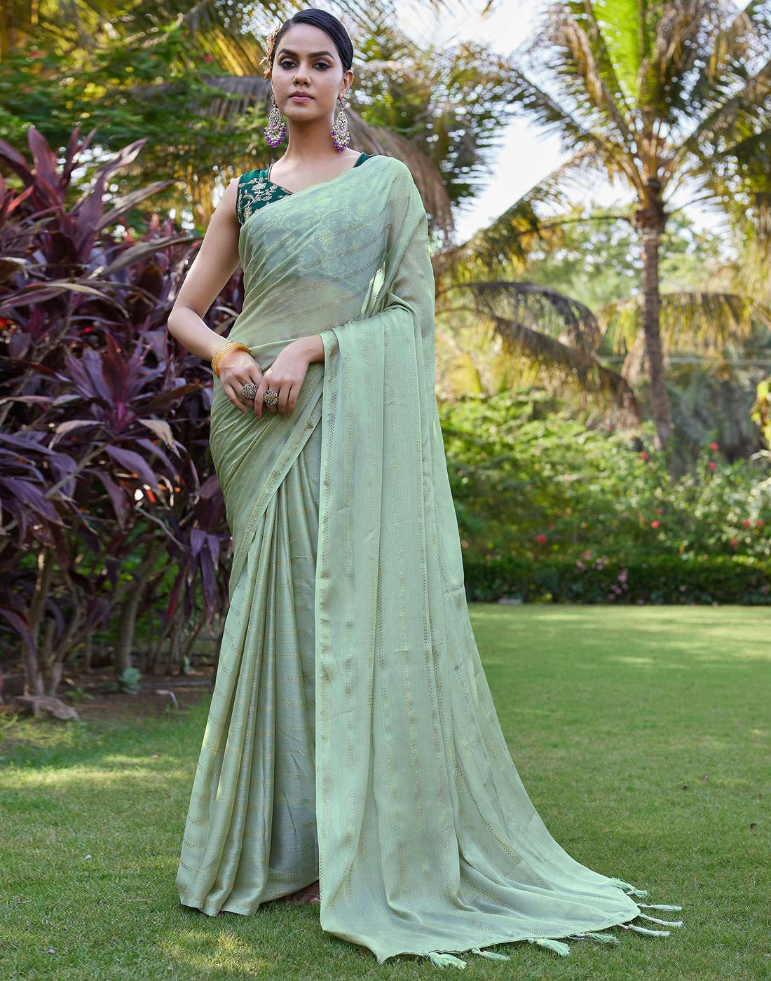 Light Green Georgette Foil Printed Saree