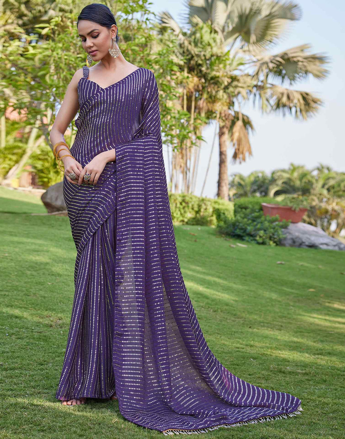 Dusty Purple Satin Sequence Saree