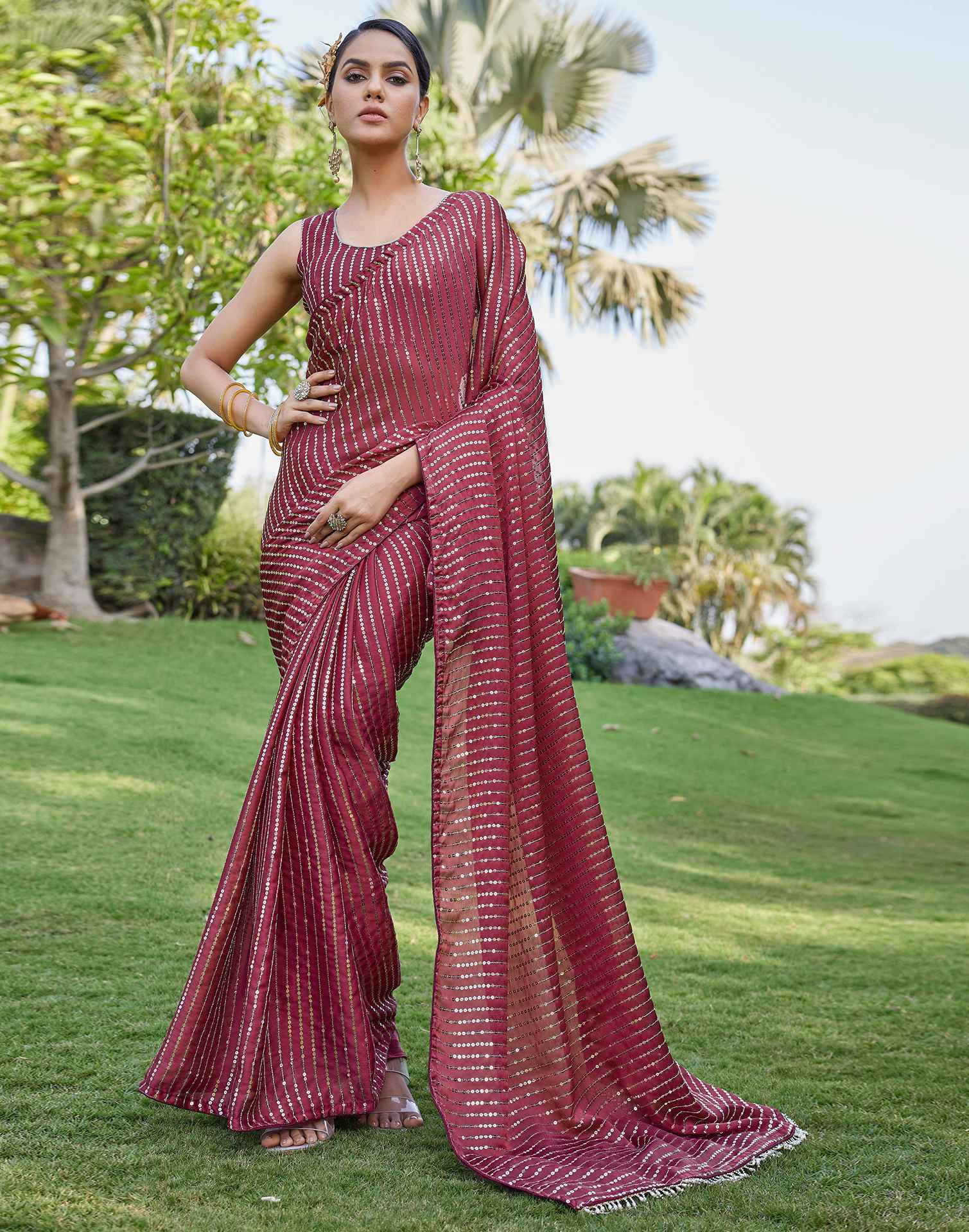 Purple Chiffon Sequence Saree