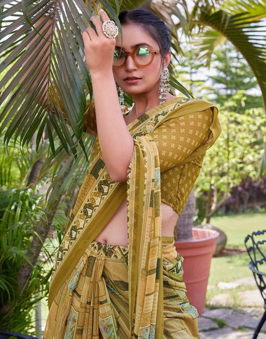 Mahendi Green Georgette Printed Saree