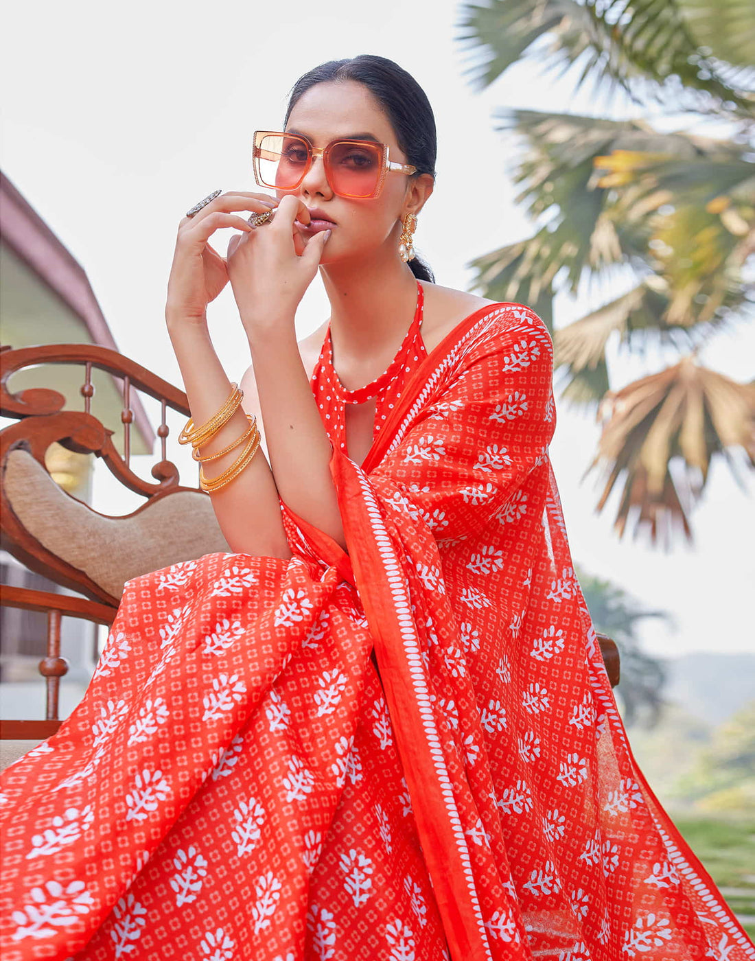 Red Cotton Printed Saree