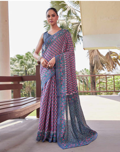 Pink Cotton Printed Saree