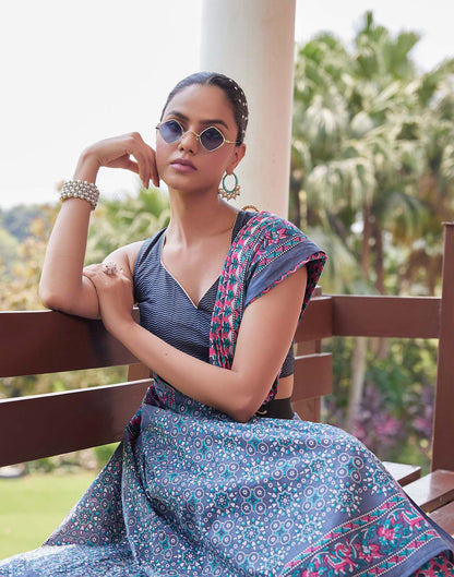 Pink Cotton Printed Saree