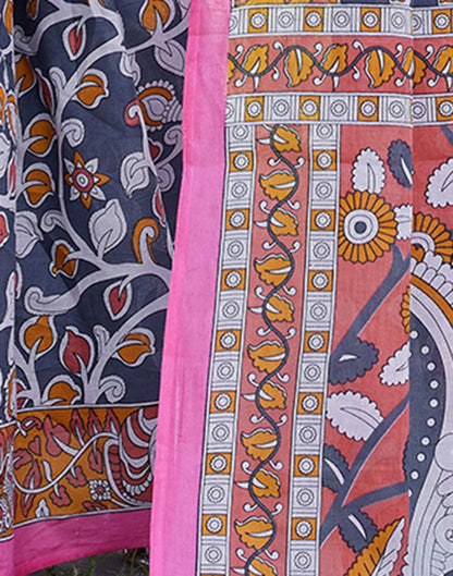 Grey Cotton Kalamkari Saree