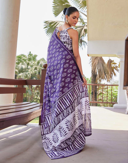 Dark Purple Cotton Printed Saree