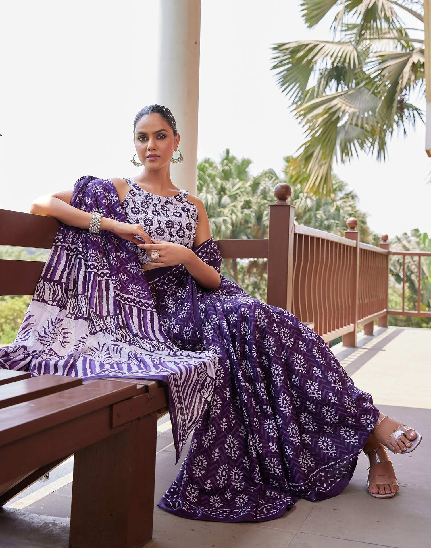 Dark Purple Cotton Printed Saree