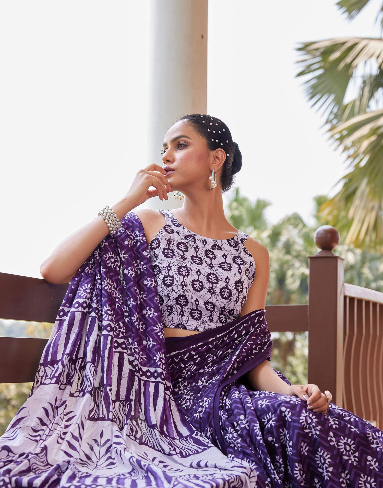 Dark Purple Cotton Printed Saree